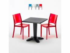 Table et 2 chaises colorées polycarbonate extérieurs