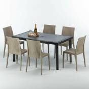 Table rectangulaire et 6 chaises Poly rotin colorées