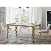 Table rectangulaire extensible orientale 6 à 10 personnes l 120 à 224cm frêne blanc et cadre métal doré Kazay