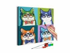 Tableau à peindre par soi-même - pop art chats avec lunettes A1-MA_0106