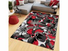 Tapiso maya tapis salon moderne fleure feuille rouge gris noir blanc fin 200 x 200 cm Z907E BLACK 2,00-2,00 MAYA PP ESM