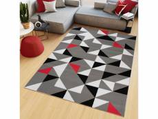 Tapiso maya tapis salon moderne triangle rouge gris
