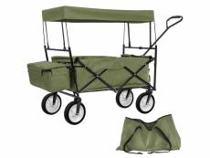 Tectake chariot de jardin pliable 70 kg avec toit + sacoche - vert 402317