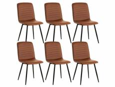 Tyca - lot de 6 chaises matelassées simili cuir marron