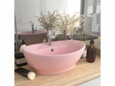 Vidaxl lavabo ovale de luxe à trop-plein rose mat 58,5x39 cm céramique 146933