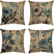 4 pièces fleur Floral jeter oreiller couvre taies d'oreiller décoratives fleur carré lin canapé housse de coussin pour la décoration intérieure