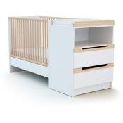 AT4 - Combiné lit bébé évolutif en bois carrousel Blanc et Hêtre Verni 60 x 120 cm - Blanc et Hêtre Verni