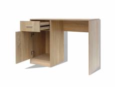 Bureau table meuble travail informatique avec tiroir et placard 100 cm chêne helloshop26 0502110
