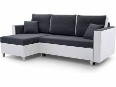 Canapé d'angle convertible en lit et réversible avec coffre de rangement 4 places - en tissu et simili cuir - salon & séjour - 235x140x97cm - greg (gr