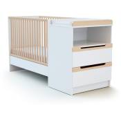 Combiné lit bébé évolutif en bois carrousel Blanc et Hêtre Verni 60 x 120 cm - Blanc et Hêtre Verni - AT4