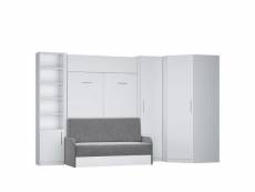 Composition lit escamotable blanc mat dynamo sofa canapé + accoudoirs gris 2 colonnes + angle 140*200 20100889546