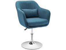 Fauteuil lounge design grand confort coussins lombaires hauteur réglable pivotant 360° piètement métal chromé lin bleu canard