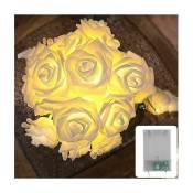 Jalleria - Guirlande lumineuse led roses blanches – Batterie de 3 m 20 fleurs blanc chaud Guirlande lumineuse rose Décoration pour chambre à coucher,