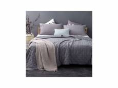 Jeté de lit gris capitonné style lin lavé - 250x260cm - gris