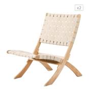 Lot de 2 fauteuils bois d'acacia FSC blanchi corde