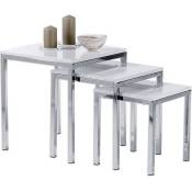 Lot de 3 tables gigognes LUNA, design moderne chromé/laqué