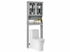 Meuble dessus toilette wc colonne de salle de bain avec 2 portes étagère de salle de bain armoire de toilettes wc gris