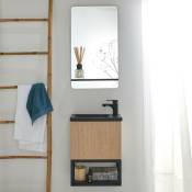 Meuble lave-mains NOVA décor chêne suspendu + miroir rectangulaire - Décor chêne