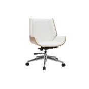 Miliboo - Chaise de bureau à roulettes design blanc, bois clair et acier chromé curved - Bois clair / blanc