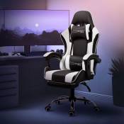 Ml-design - Chaise de Gaming/Massage, Noir-Blanc, Cuir