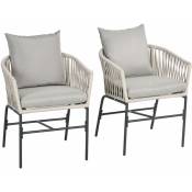 Outsunny - Lot de 2 fauteuils de jardin avec coussins métal cordes pe noir gris - Gris