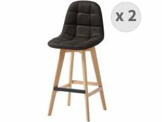 Owen oak - chaise de bar vintage microfibre marron foncé pieds chêne(x2)
