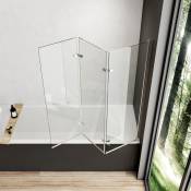 Pare baignoire pivotant 130x140cm écran de baignoire 3 parties pliable verre transparent 6 mm - Meykoers