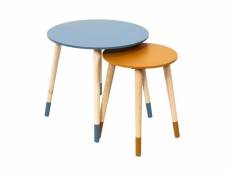 Paris prix - lot de 2 tables gigognes "relief bicolore" 48cm bleu & jaune