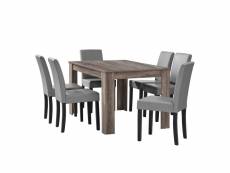 Table à manger 140 cm avec 6 chaises rembourré gris helloshop26 03_0004072