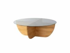 Table basse design sunac d90cm verre transparent et pin massif chêne clair