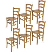 Tommychairs - Set 6 chaises venice pour cuisine, bar et salle à manger, robuste structure en bois de hêtre peindré en couleur chêne et assise en bois