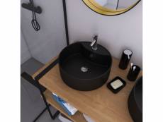 Vasque à poser ronde en céramique noire - diamètre 40cm - hauteur 15cm - roll on dark