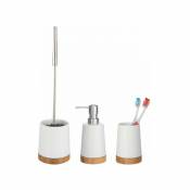 Wenko ® - WENKO Set d'accessoires de salle de bain Bamboo, 3 pièces, porte brosse à dent, distributeur savon liquide et brosse WC, Céramique