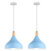 2 pcs lampe suspension éclairage intérieur moderne créatif E27 lustre suspension cuisine restaurant (bleu) - Bleu