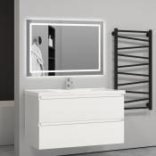 Aica Sanitaire - 99(L)x44.5(P)x52(H)cm Meuble salle de bain blanc avec 2 tiroirs à une fermeture amortie avec une vasque à suspendre