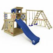 Aire de jeux Portique bois Smart Lodge 120 avec escaliers, balançoire et toboggan Maison enfant exterieur avec bac à sable, échelle d'escalade &