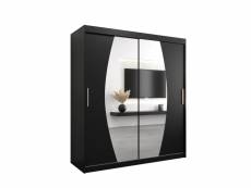 Armoire de chambre globe noir 180 avec 2 portes coulissantes et miroir penderie (tringle) avec étagères sans tiroirs