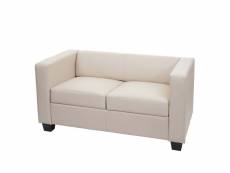 Canapé, sofa lille, 2 places, 137x75x70cm, cuir reconstitué, crème