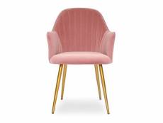 Chaise avec accoudoirs velours rose et métal doré lucy