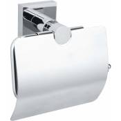Dérouleur papier toilette avec couvercle, finition brillante métal chromé, adhésif, technologie sans percer, 68 mm x 140 mm x 140 mm