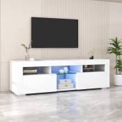 Dolinhome - Meuble tv avec éclairage led, meuble tv au sol et suspendu, blanc, 140x40x45 cm