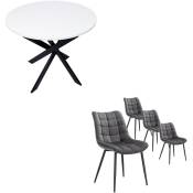 Ensemble Meubles, Lot de 4 chaises de salle à manger, Chaise tapissée, Table manger ronde, Blanc mat, Pieds noir - Skraut Home