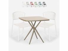 Ensemble table carrée 70x70cm beige et 2 chaises intérieur extérieur jardin terrasse bar restaurant design magus