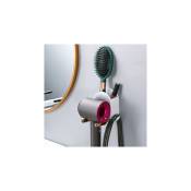 Ensoleille - Support pour sèche-cheveux, sans perçage, pliable, rangement mural, accessoires de salle de bain, organisateur de salle de bain(gris)