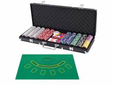 Giantex mallette de poker 500 jetons 2 jeux de cartes, 5 dés,3 boutons, 1 tapis en feutre coffret professionnelle,etui en aluminium