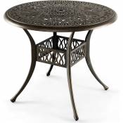 Goplus - Table de Bistrot en Aluminium avec Trou pour Parasol de 5 cm, Table de Jardin Ronde avec Patins Réglables, Style Rétro, Convient pour