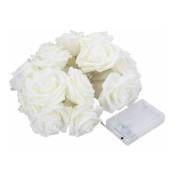 Guirlande lumineuse LED roses blanches - 20 fleurs blanc chaud - Guirlande lumineuse roses - Guirlande led pour la décoration maison ou pour les