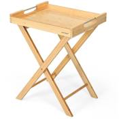 Helloshop26 - Table d'appoint pliante en bambou avec plateau amovible petite table basse avec poignée en acier inoxydable 47 x 38 x 58,5 cm naturel