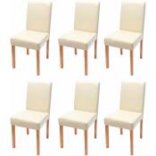 HHG - Lot de 6 chaises de séjour Littau simili-cuir, crème, pieds clairs - beige