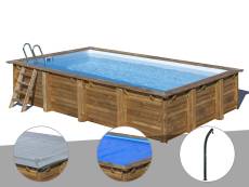 Kit piscine bois Gré Evora 6,20 x 4,20 x 1,33 m + Bâche hiver + Bâche à bulles + Douche